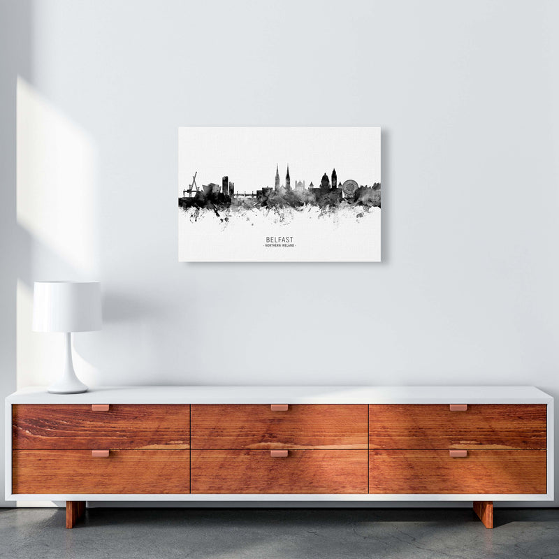 Belfast Northern Ireland Skyline Black White City Name  by Michael Tompsett A2 Canvas