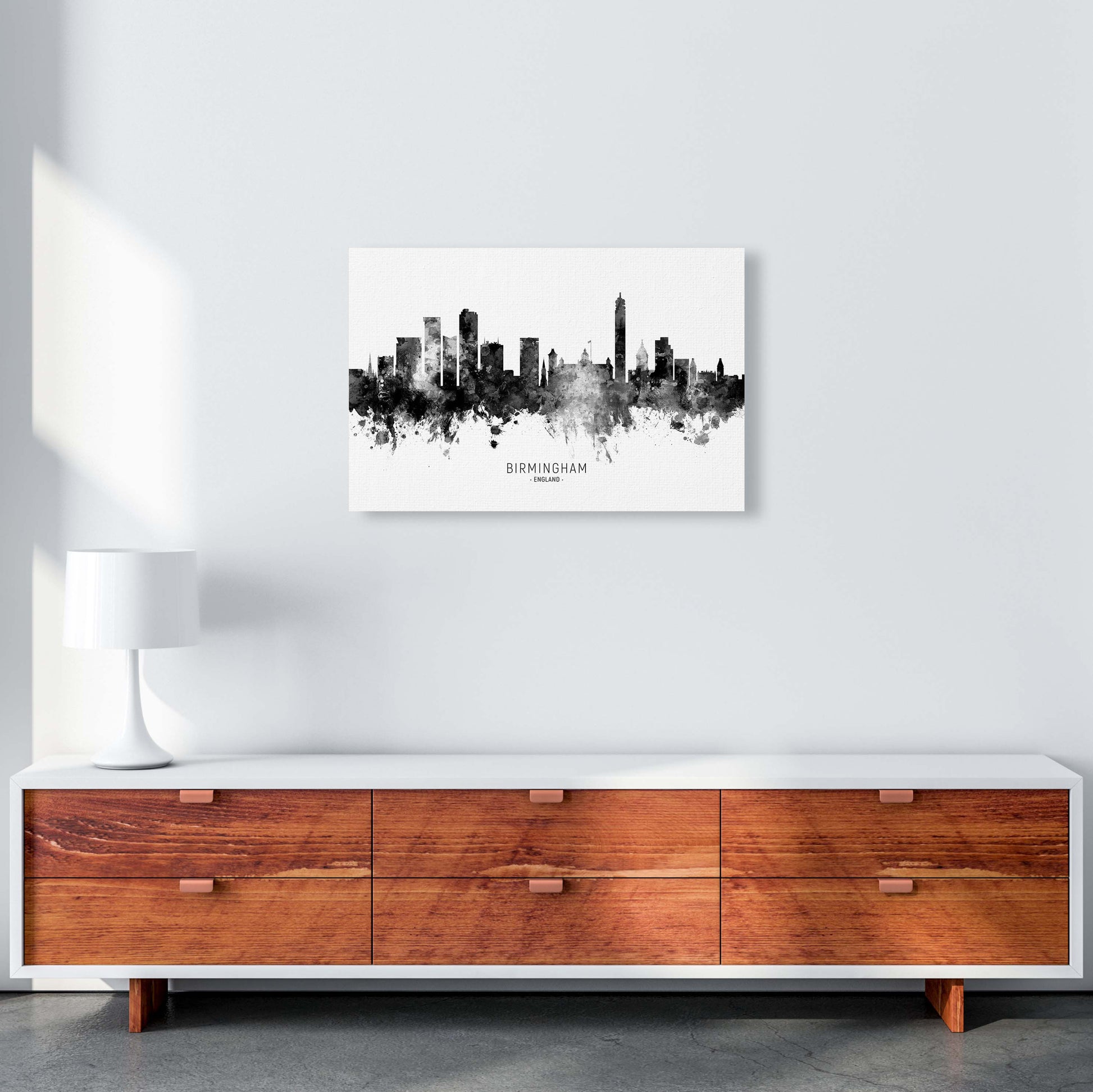Birmingham England Skyline Black White City Name  by Michael Tompsett A2 Canvas