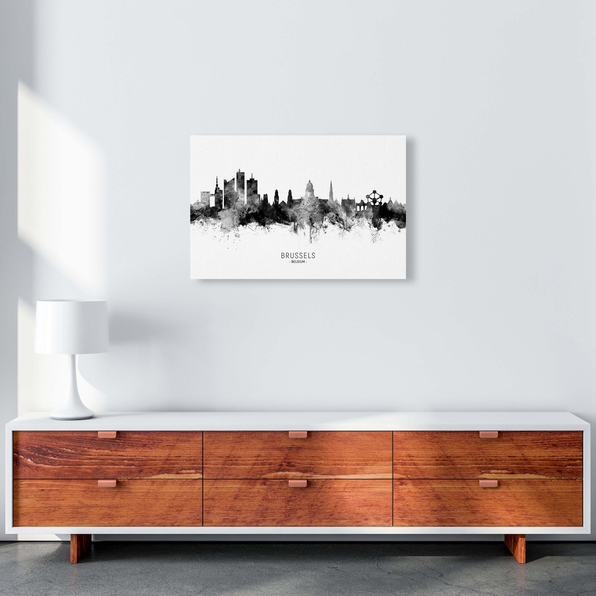 Brussels Belgium Skyline Black White City Name  by Michael Tompsett A2 Canvas