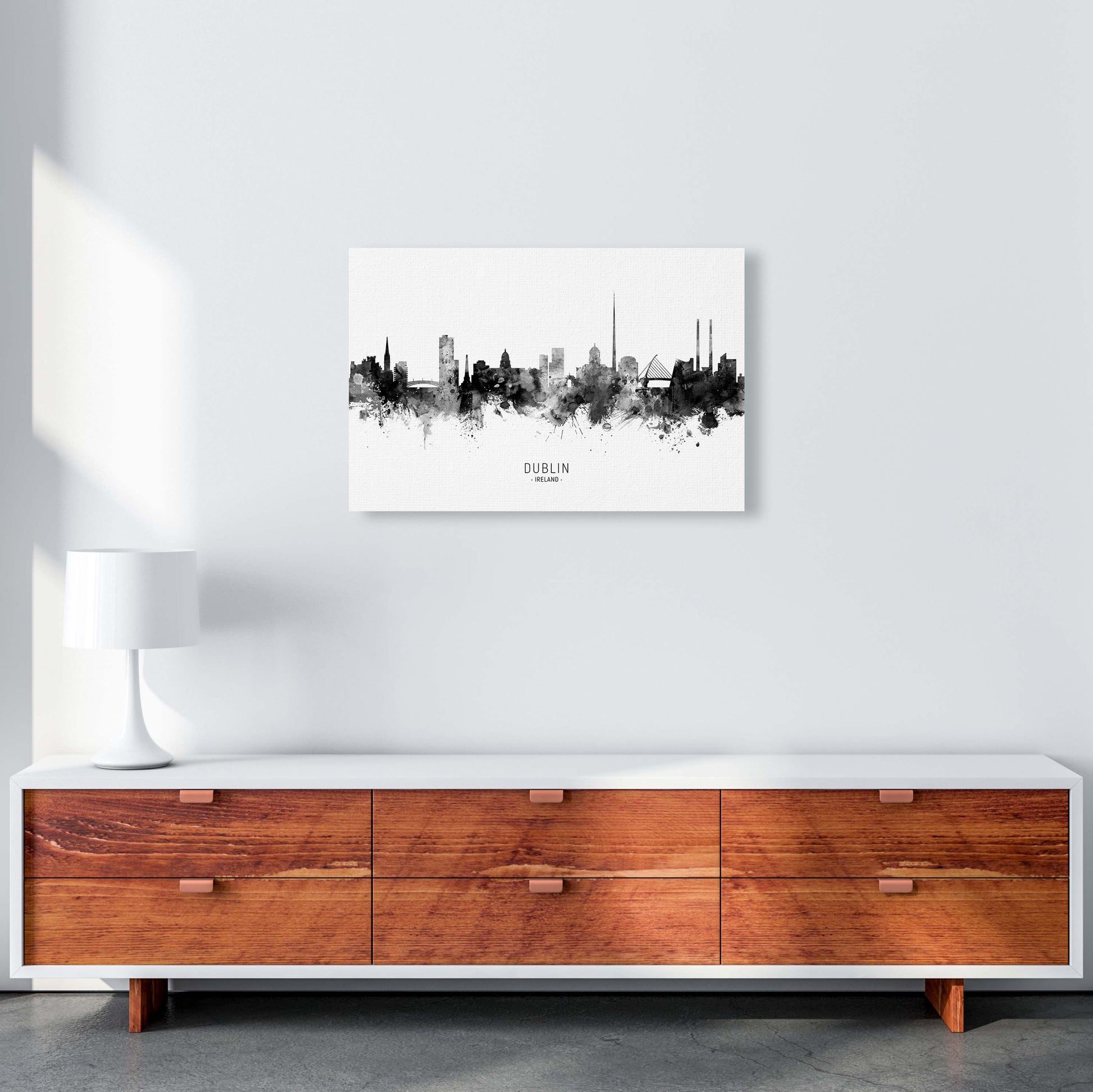 Dublin Ireland Skyline Black White City Name  by Michael Tompsett A2 Canvas