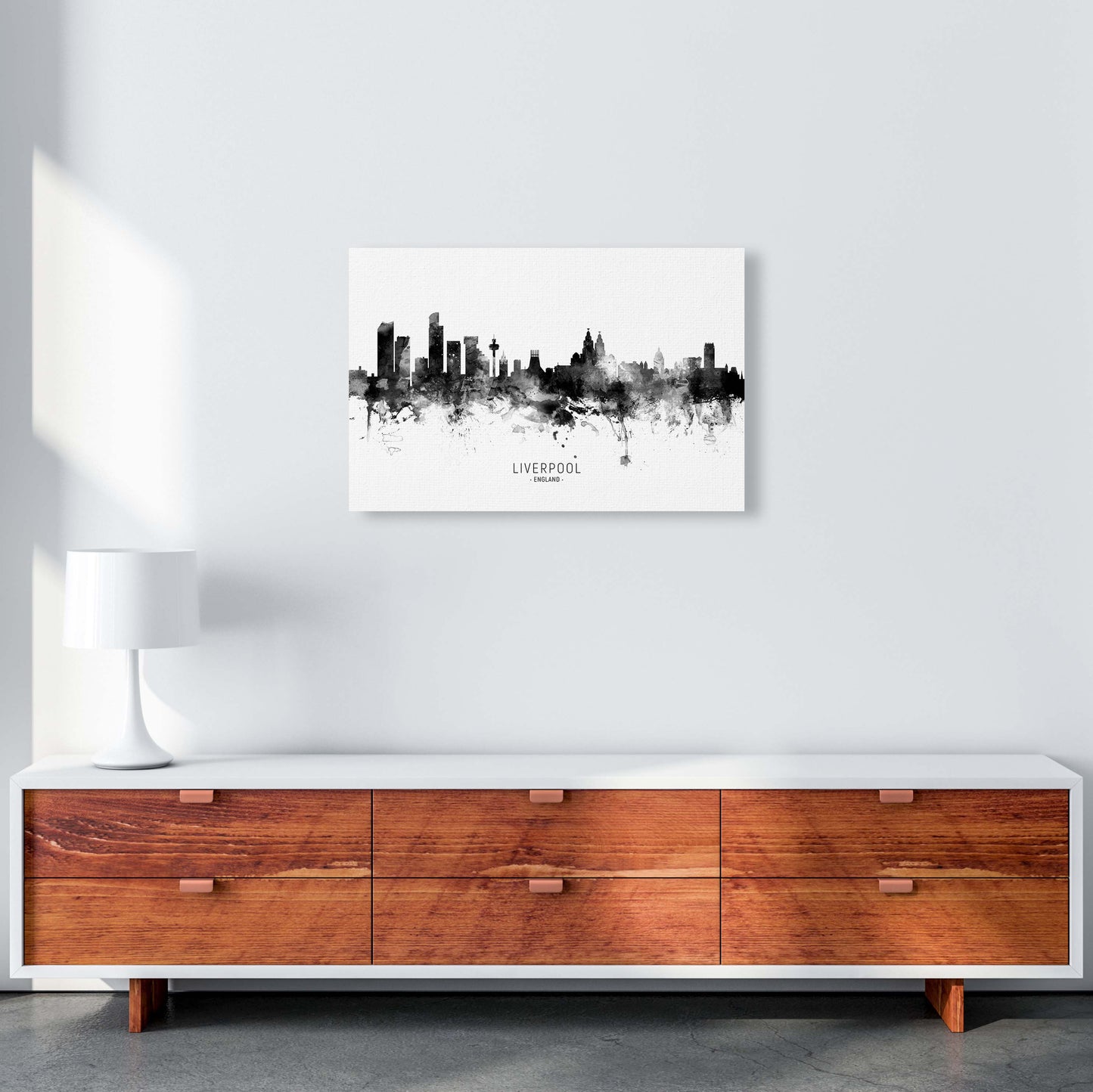 Liverpool England Skyline Black White City Name  by Michael Tompsett A2 Canvas