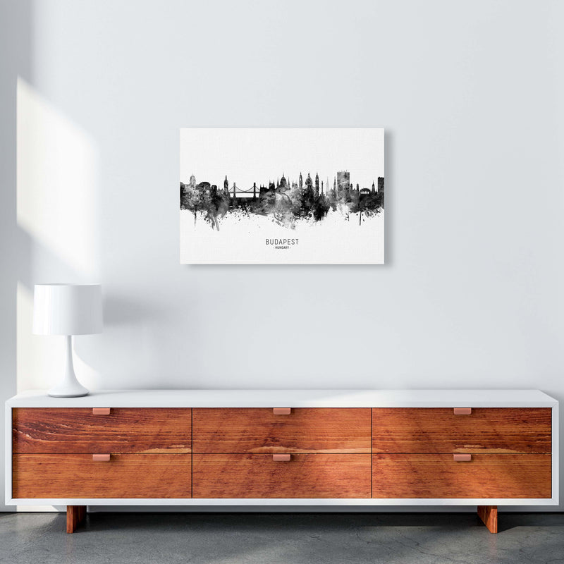 Budapest Hungary Skyline Black White City Name  by Michael Tompsett A2 Canvas