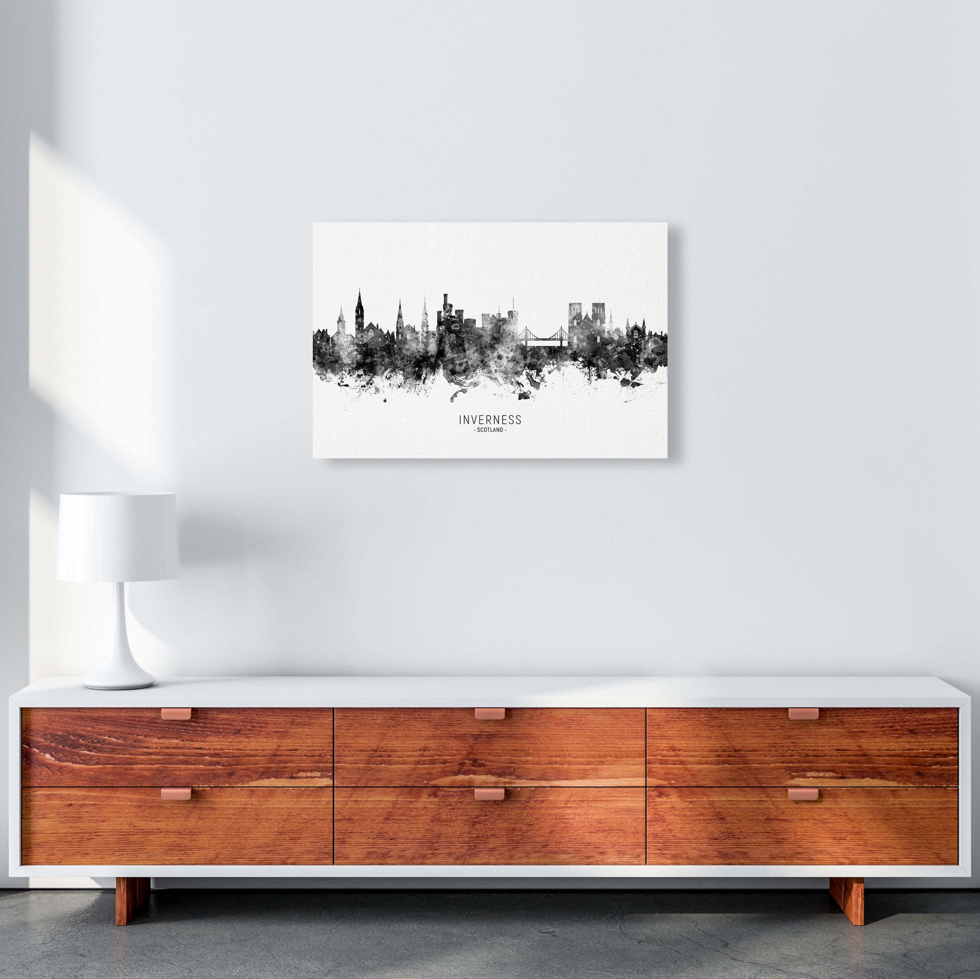 Inverness Scotland Skyline Black White City Name  by Michael Tompsett A2 Canvas