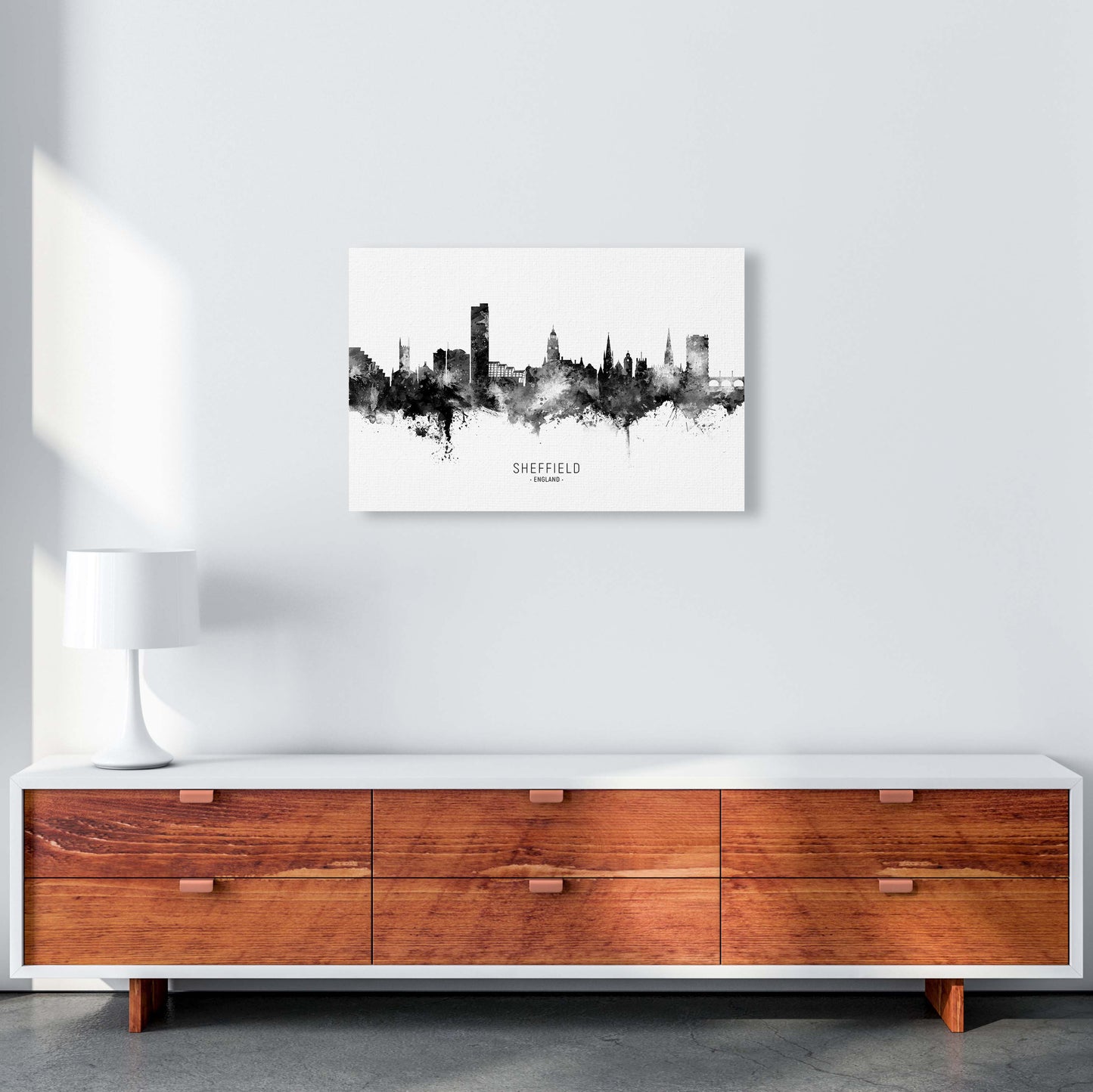 Sheffield England Skyline Black White City Name  by Michael Tompsett A2 Canvas