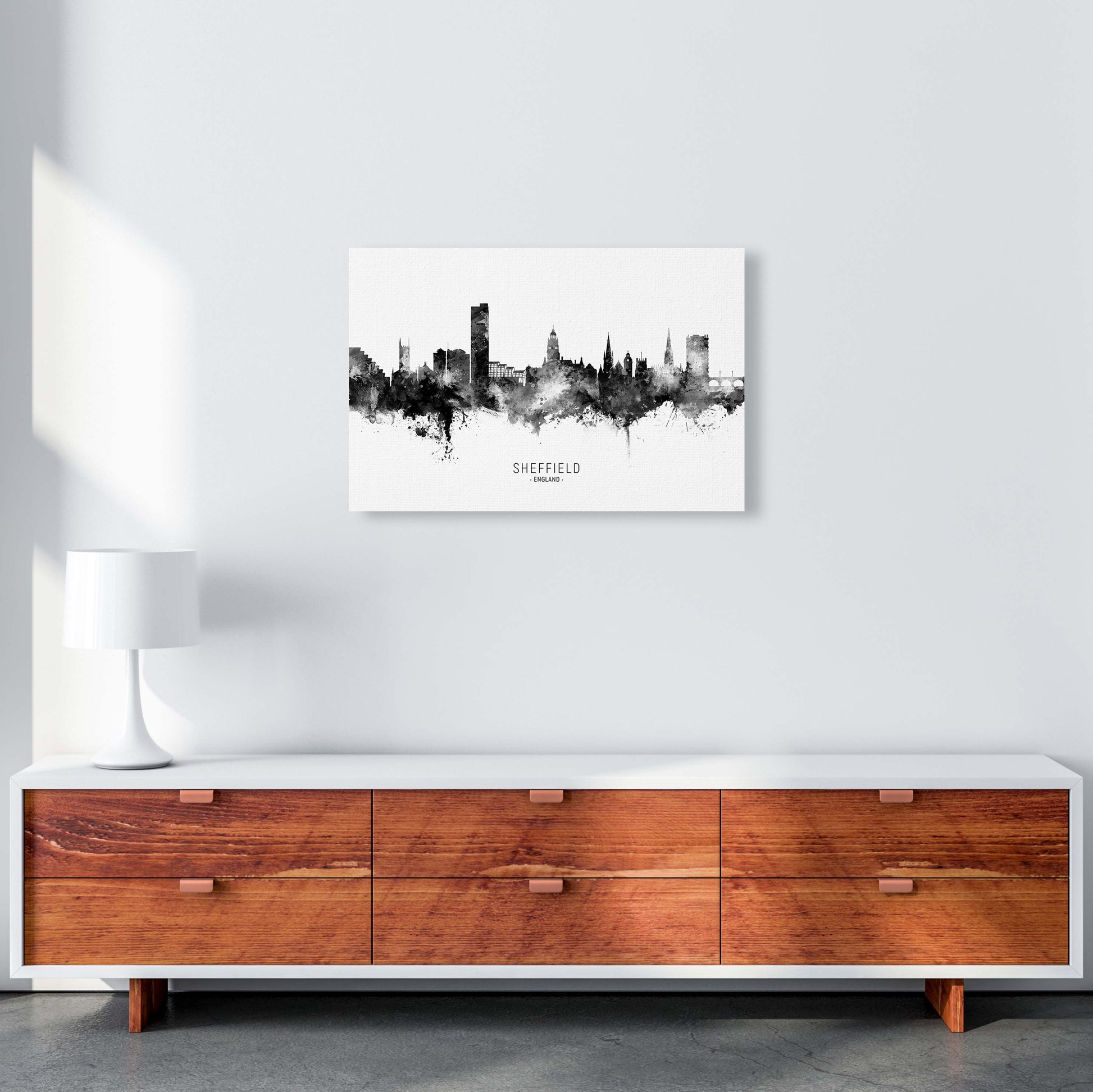 Sheffield England Skyline Black White City Name  by Michael Tompsett A2 Canvas