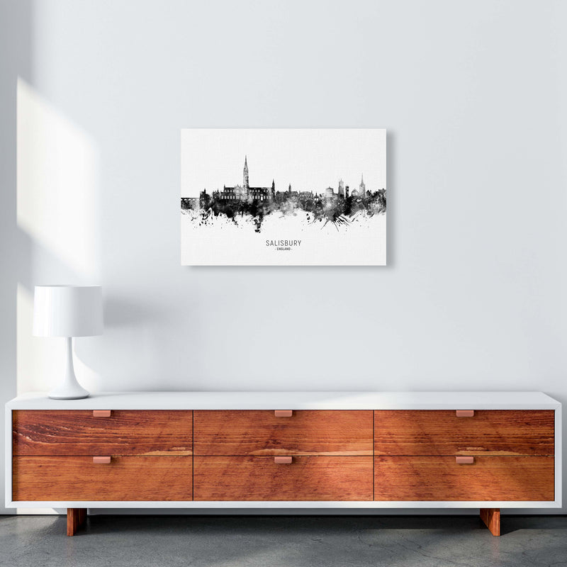 Salisbury England Skyline Black White City Name  by Michael Tompsett A2 Canvas