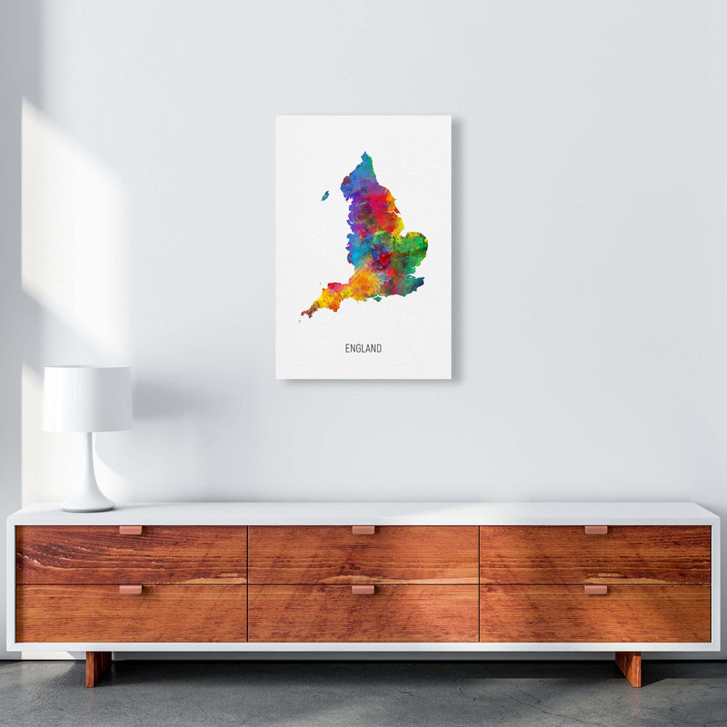 England Watercolour Map Art Print by Michael Tompsett A2 Canvas