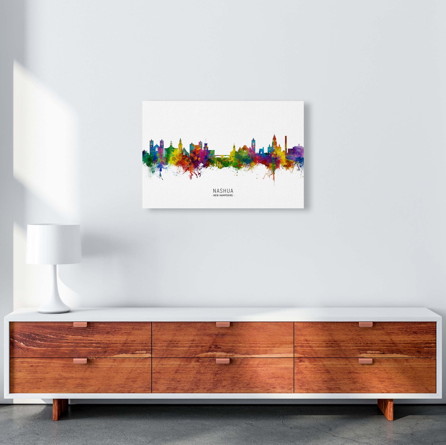 Nashua New Hampshire Skyline Art Print by Michael Tompsett A2 Canvas