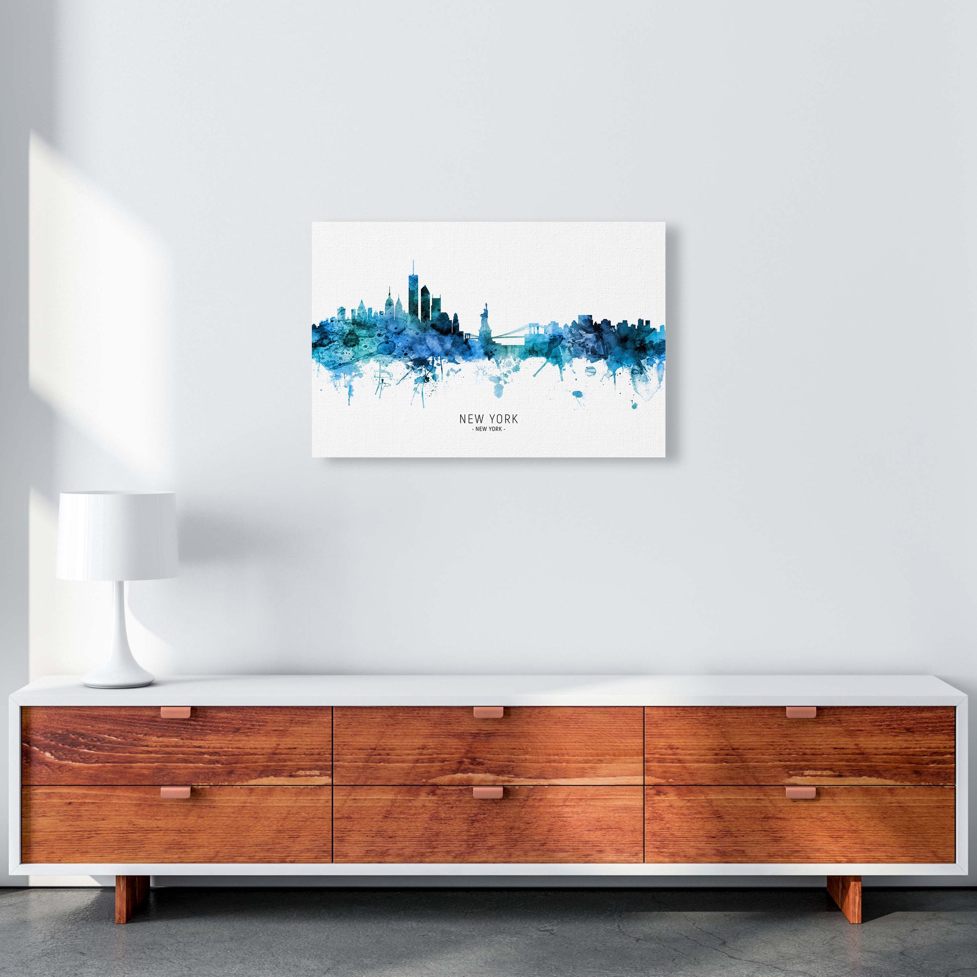 New York New York Skyline Blue City Name  by Michael Tompsett A2 Canvas