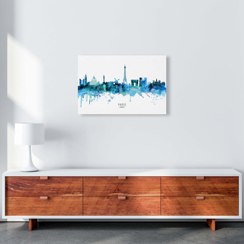 Paris France Skyline Blue City Name Print by Michael Tompsett A2 Canvas