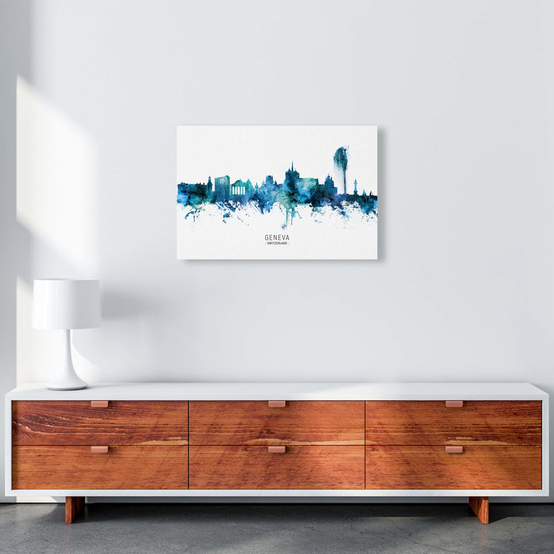 Geneva Switzerland Skyline Blue City Name  by Michael Tompsett A2 Canvas