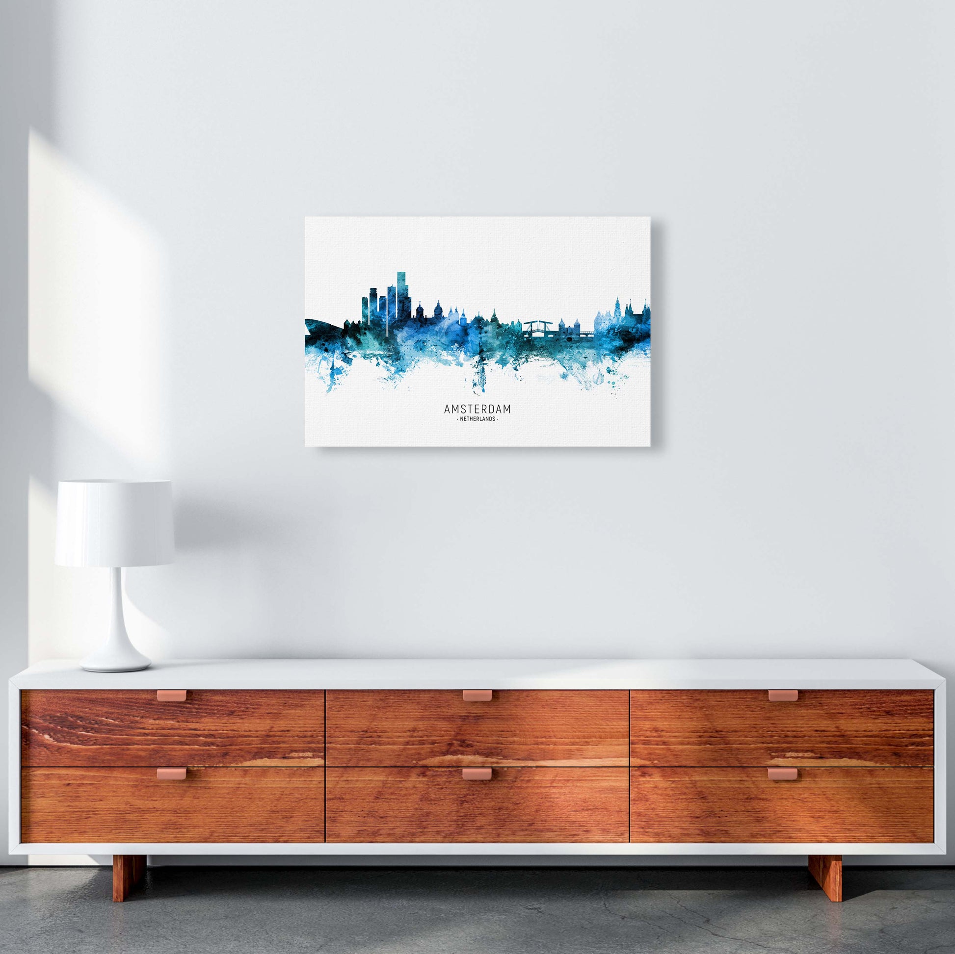 Amsterdam Netherlands Skyline Blue City Name  by Michael Tompsett A2 Canvas