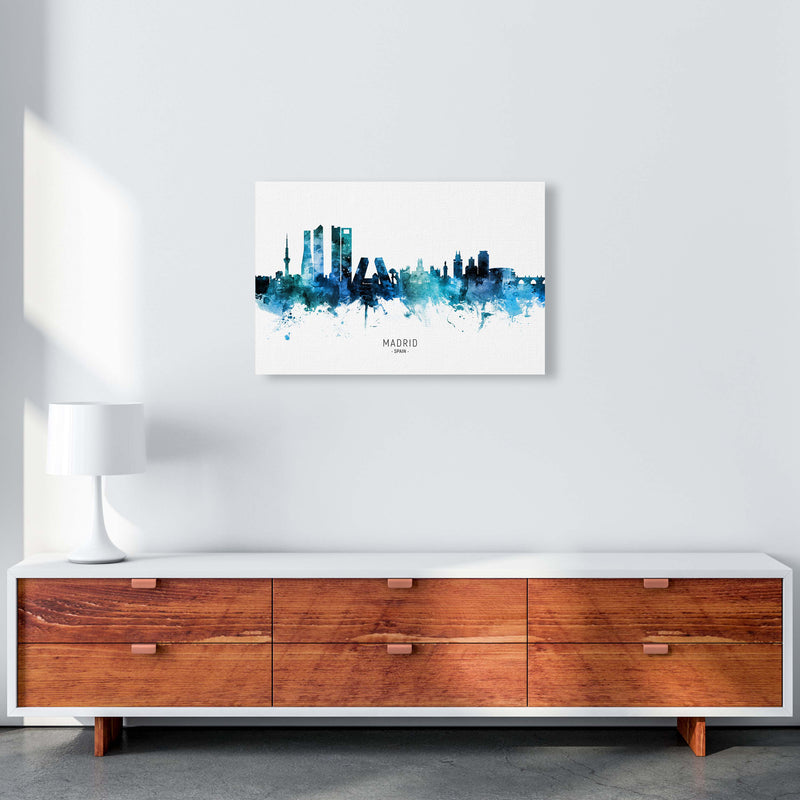 Madrid Spain Skyline Blue City Name Print by Michael Tompsett A2 Canvas