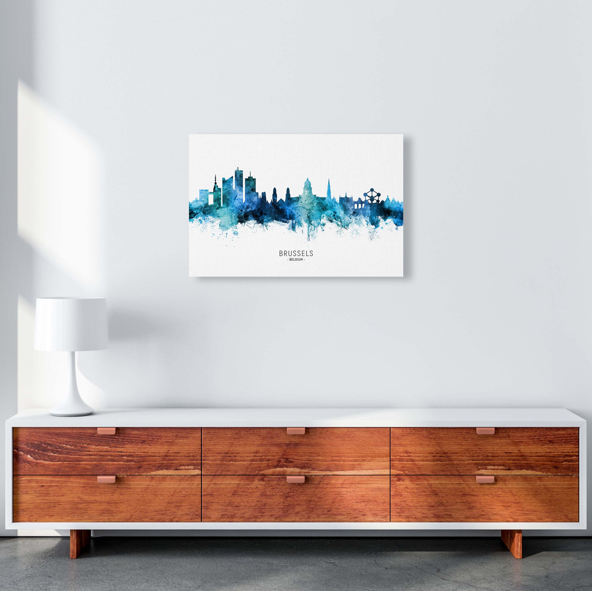Brussels Belgium Skyline Blue City Name  by Michael Tompsett A2 Canvas