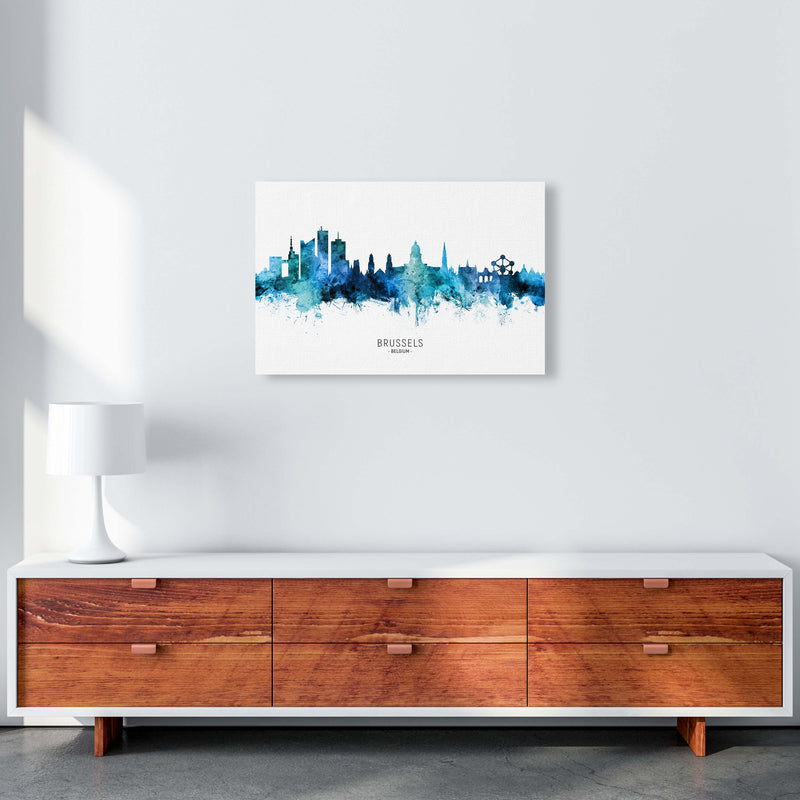 Brussels Belgium Skyline Blue City Name  by Michael Tompsett A2 Canvas