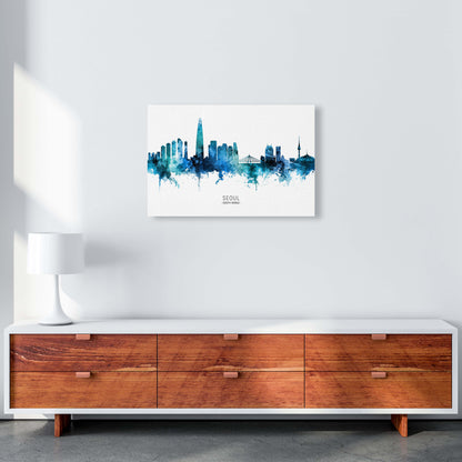 Seoul South Korea Skyline Blue City Name  by Michael Tompsett A2 Canvas