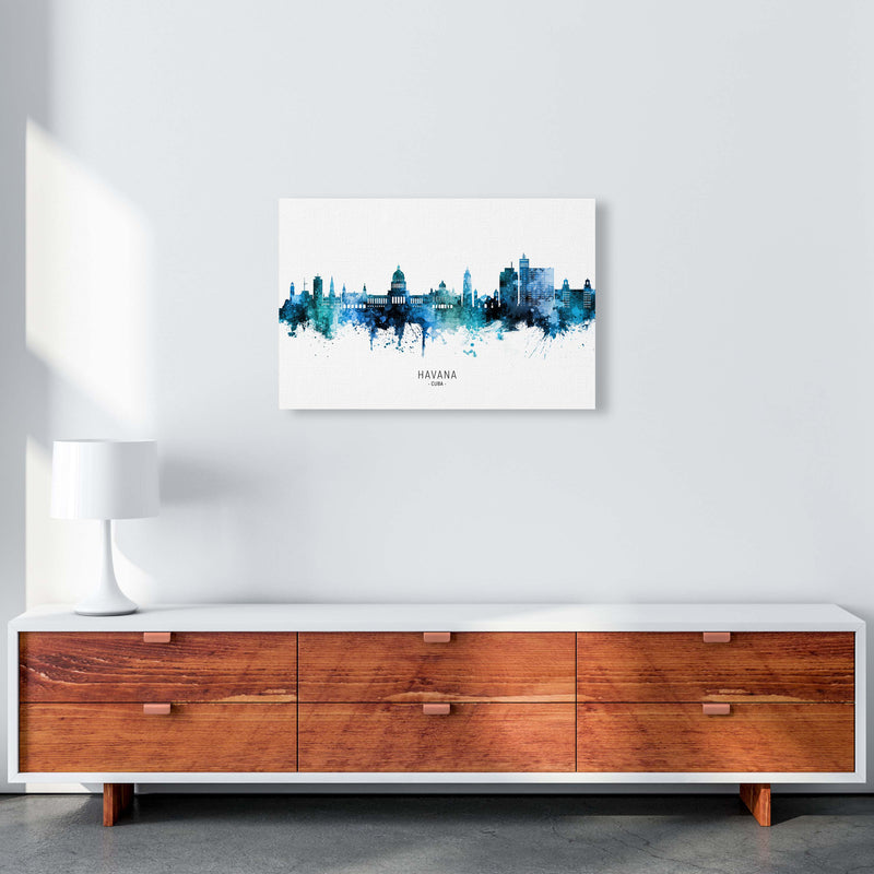 Havana Cuba Skyline Blue City Name Print by Michael Tompsett A2 Canvas