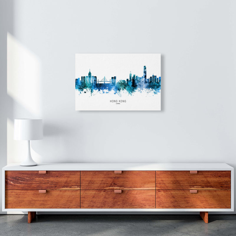 Hong Kong China Skyline Blue City Name  by Michael Tompsett A2 Canvas