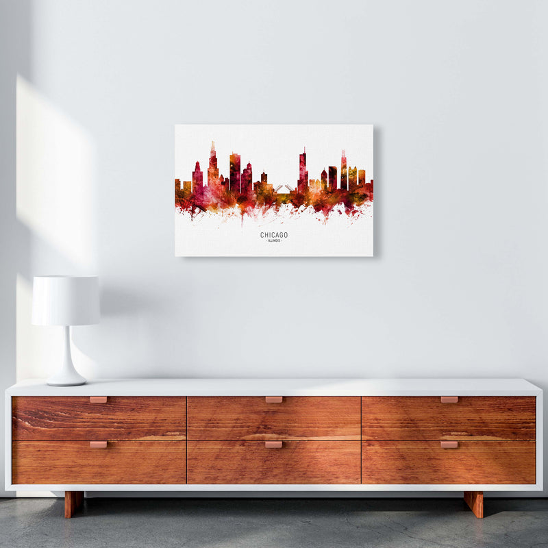 Chicago Illinois Skyline Red City Name  by Michael Tompsett A2 Canvas