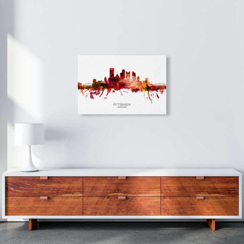Pittsburgh Pennsylvania Skyline Red City Name  by Michael Tompsett A2 Canvas