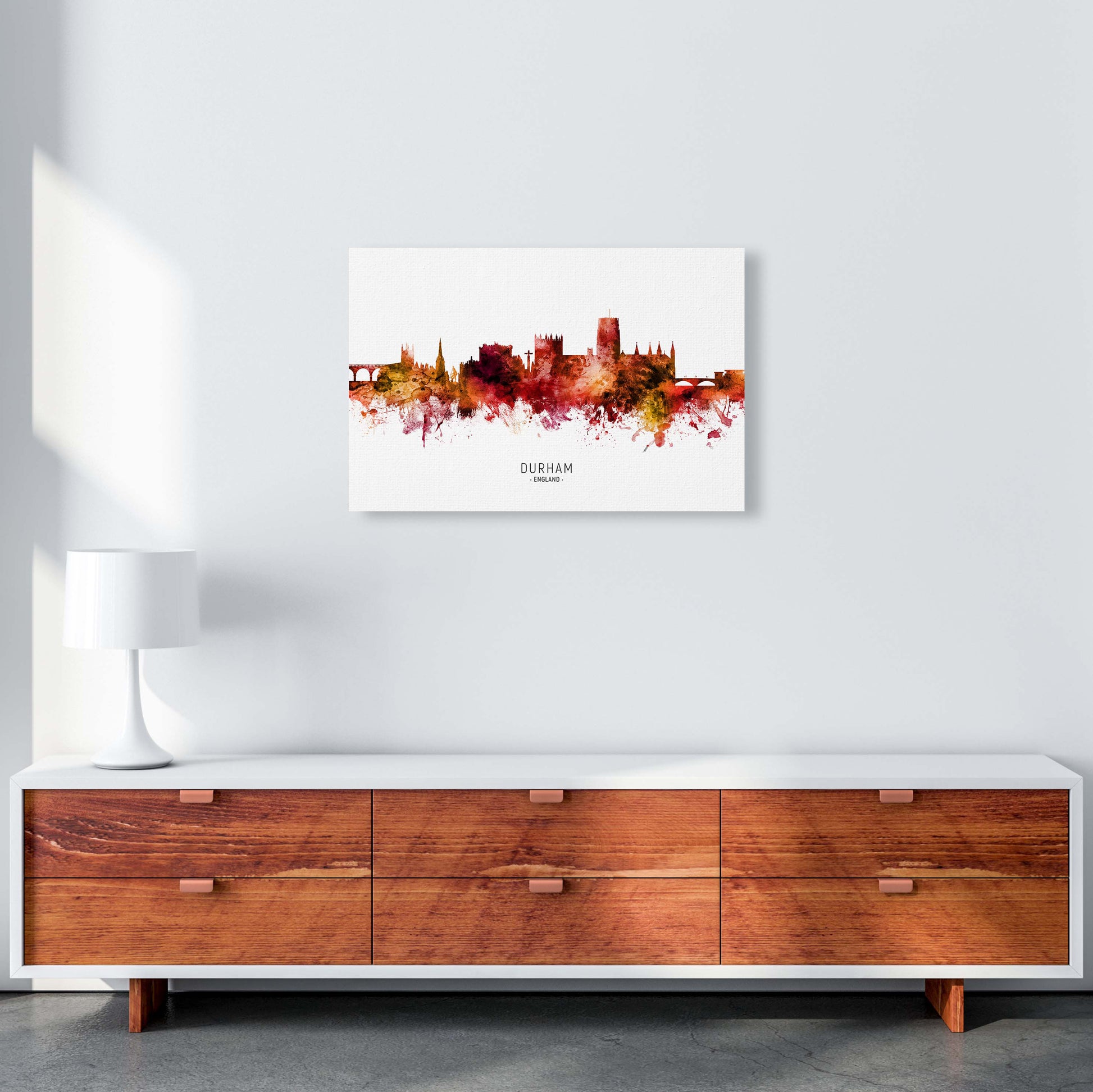 Durham England Skyline Red City Name  by Michael Tompsett A2 Canvas