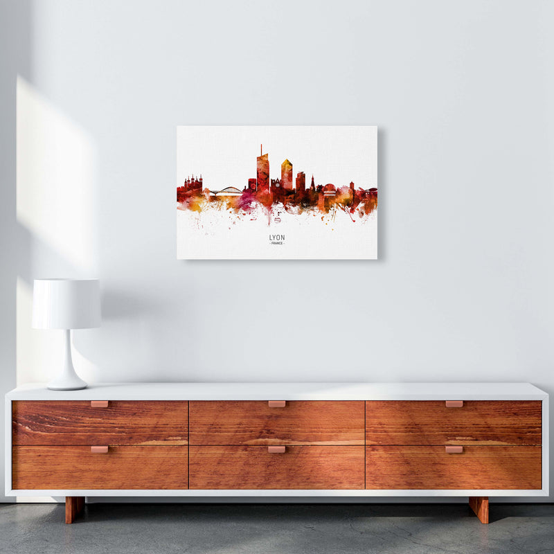 Lyon France Skyline Red City Name Print by Michael Tompsett A2 Canvas