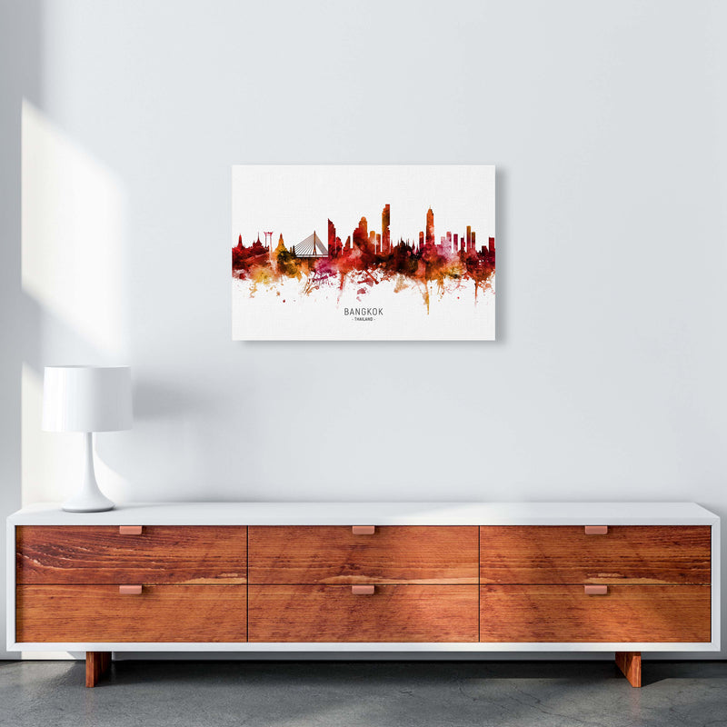Bangkok Thailand Skyline Red City Name  by Michael Tompsett A2 Canvas