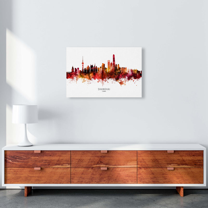 Shanghai China Skyline Red City Name  by Michael Tompsett A2 Canvas