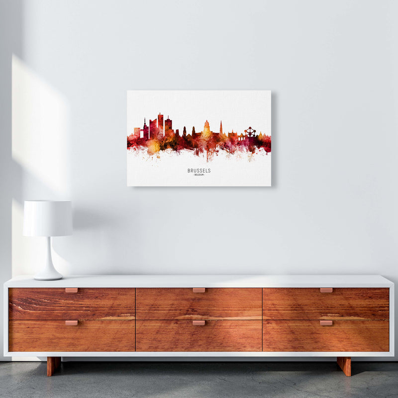 Brussels Belgium Skyline Red City Name  by Michael Tompsett A2 Canvas