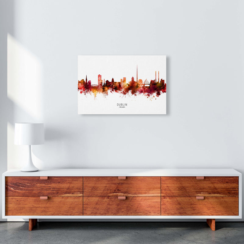 Dublin Ireland Skyline Red City Name  by Michael Tompsett A2 Canvas