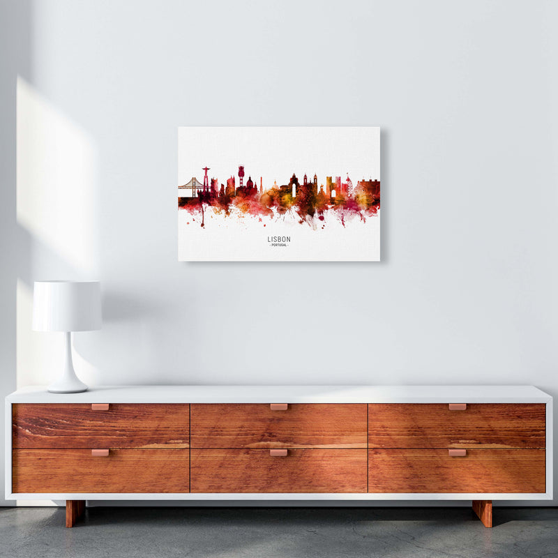 Lisbon Portugal Skyline Red City Name  by Michael Tompsett A2 Canvas