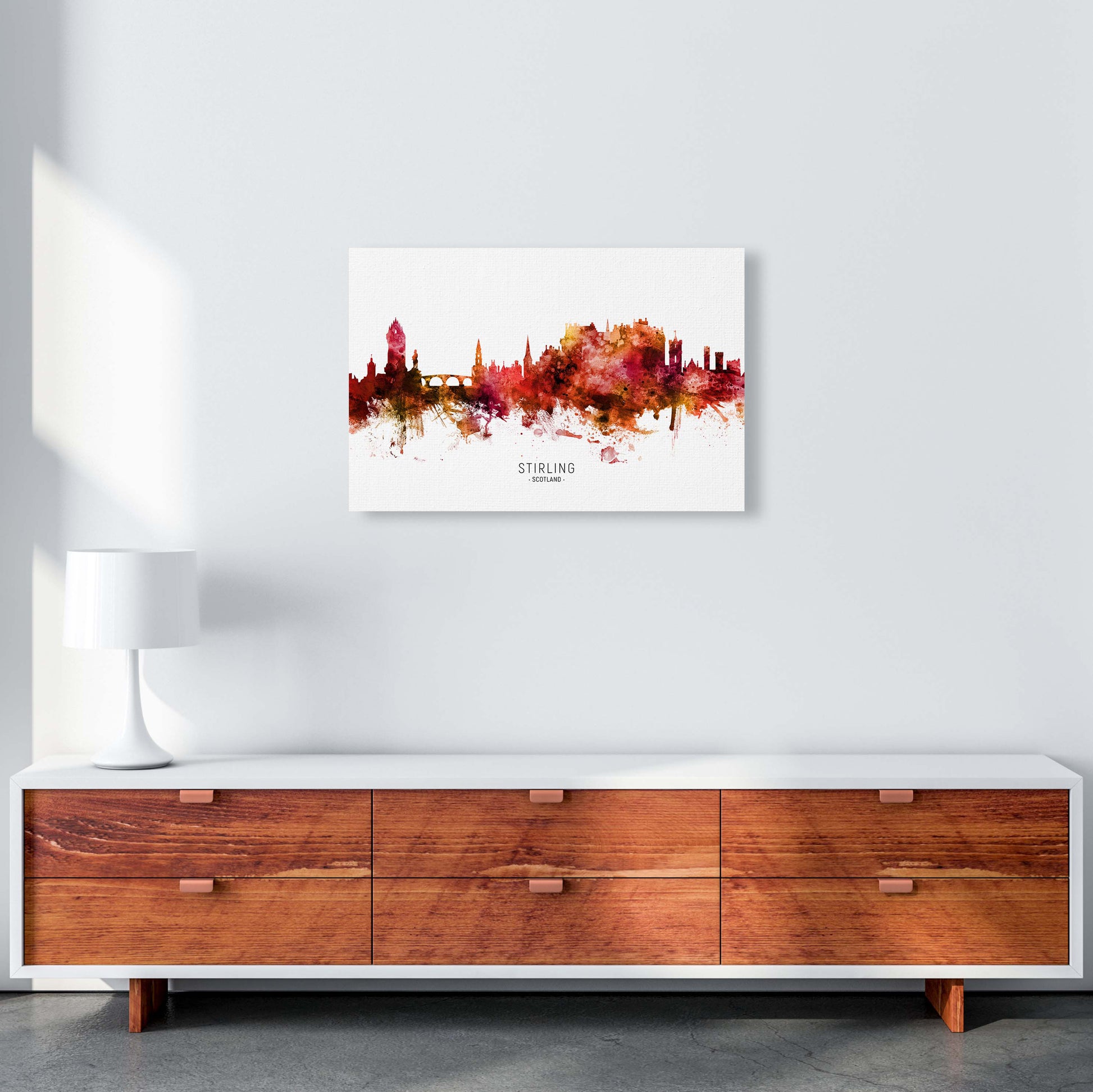 Stirling Scotland Skyline Red City Name  by Michael Tompsett A2 Canvas