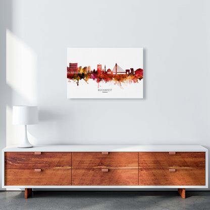 Bucharest Romania Skyline Red City Name  by Michael Tompsett A2 Canvas