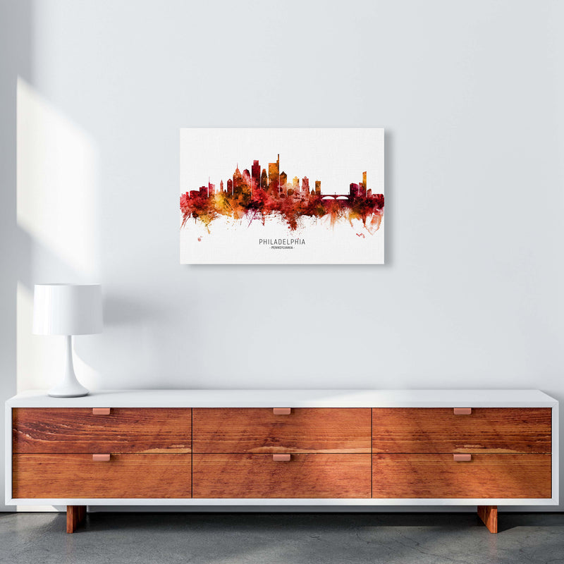 Philadelphia Pennsylvania Skyline Red City Name  by Michael Tompsett A2 Canvas