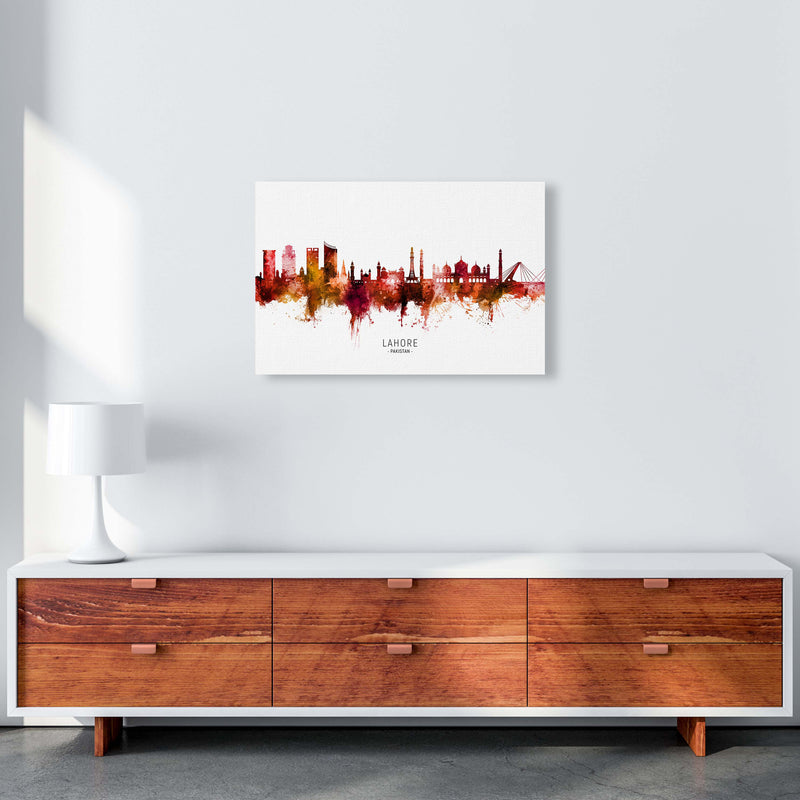Lahore Pakistan Skyline Red City Name  by Michael Tompsett A2 Canvas