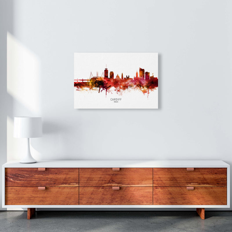 Cardiff Wales Skyline Red City Name Print by Michael Tompsett A2 Canvas