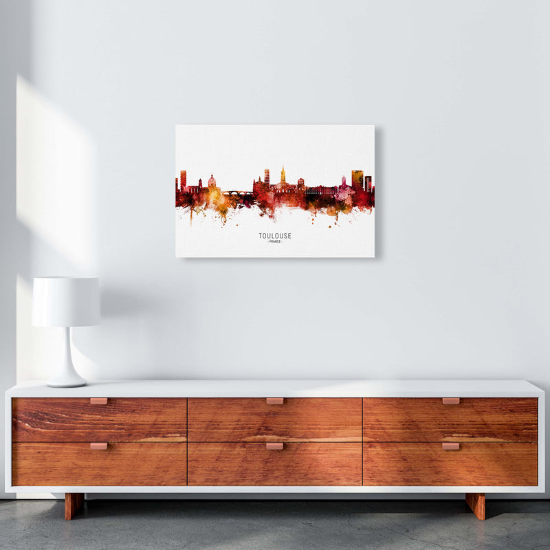 Toulouse France Skyline Red City Name  by Michael Tompsett A2 Canvas