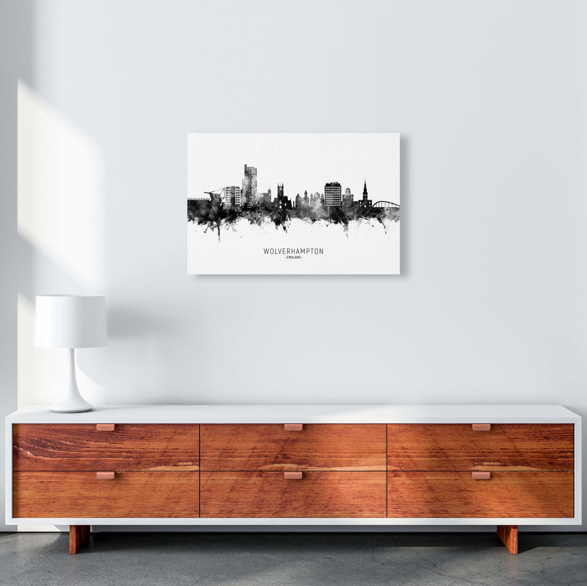 Wolverhampton England Skyline Black White City Name  by Michael Tompsett A2 Canvas