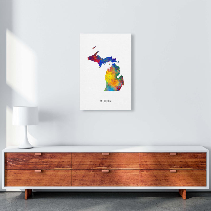 Michigan Watercolour Map Art Print by Michael Tompsett A2 Canvas
