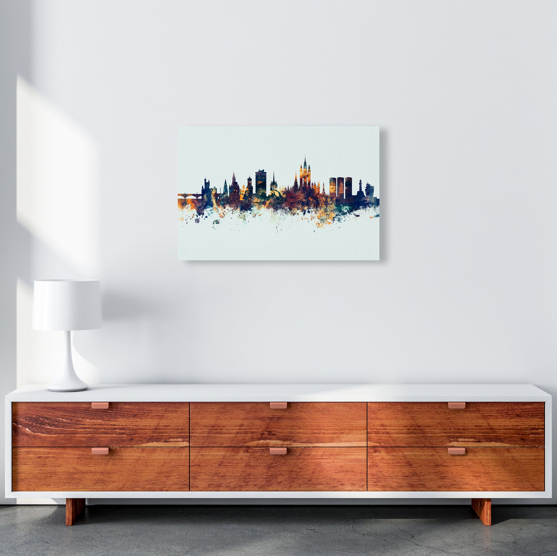 Aberdeen Scotland Skyline Blue Orange Art Print by Michael Tompsett A2 Canvas