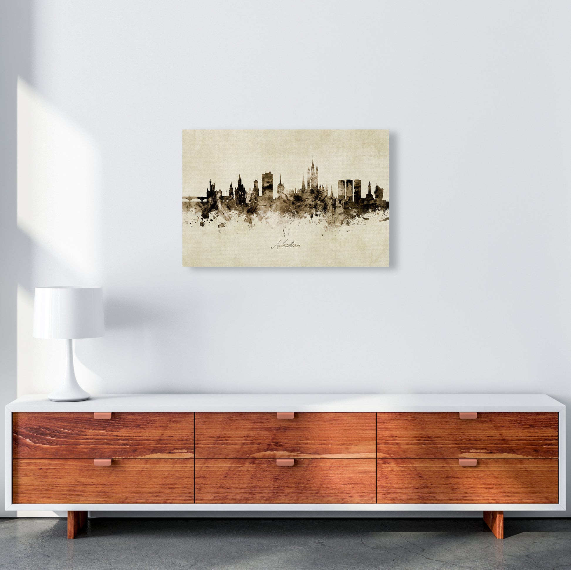 Aberdeen Scotland Skyline Vintage Art Print by Michael Tompsett A2 Canvas