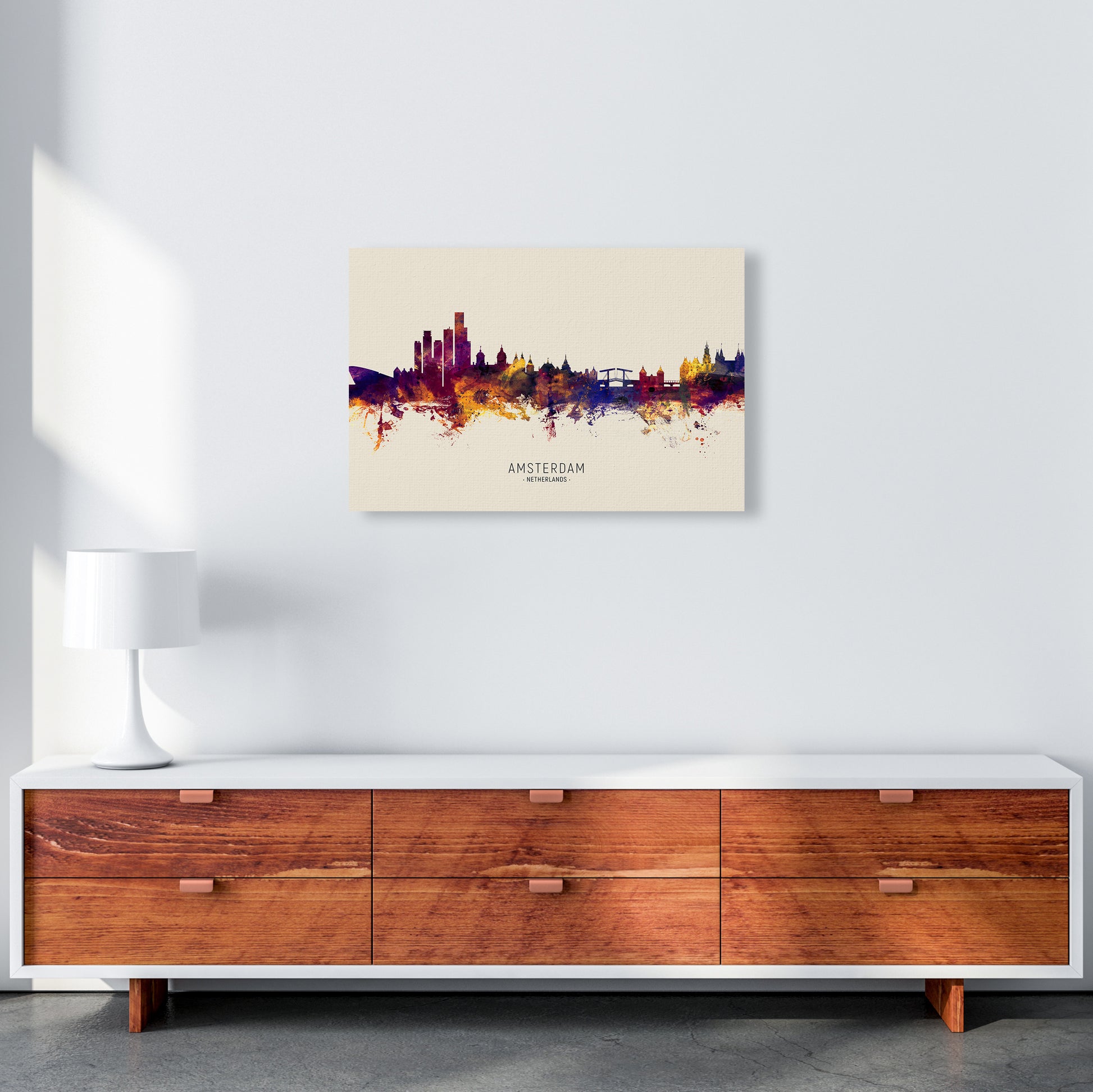 Amsterdam Netherlands Skyline Autumn City Name Art Print by Michael Tompsett A2 Canvas