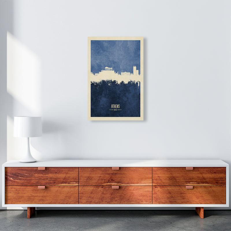 Athens Greece Skyline Portrait Navy Art Print by Michael Tompsett A2 Canvas