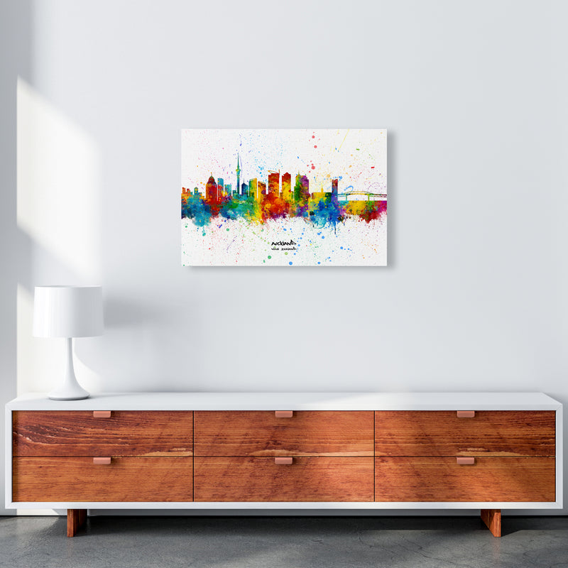 Auckland New Zealand Skyline Splash Art Print by Michael Tompsett A2 Canvas