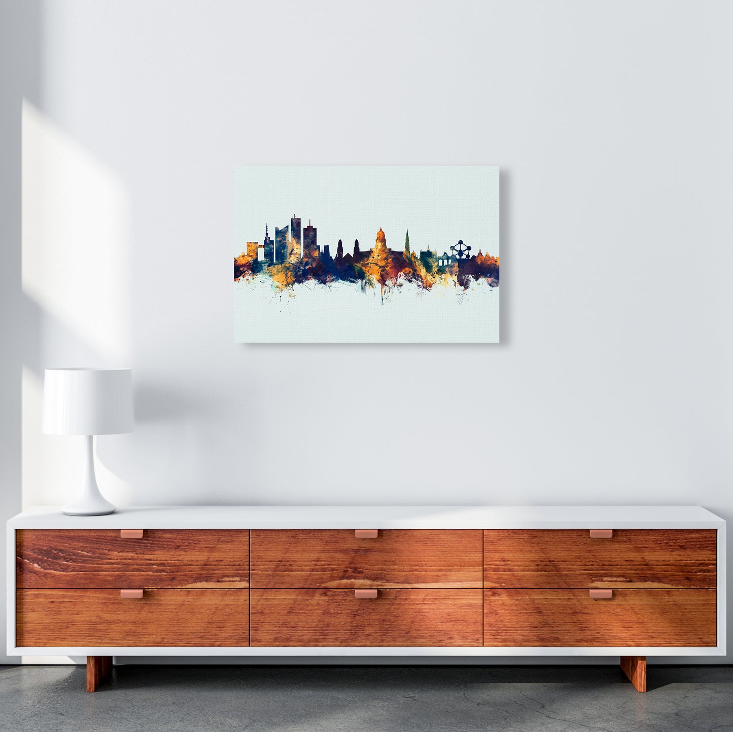 Brussels Belgium Skyline Blue Orange Art Print by Michael Tompsett A2 Canvas