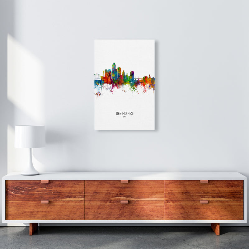 Des Moines Iowa Skyline Portrait Art Print by Michael Tompsett A2 Canvas