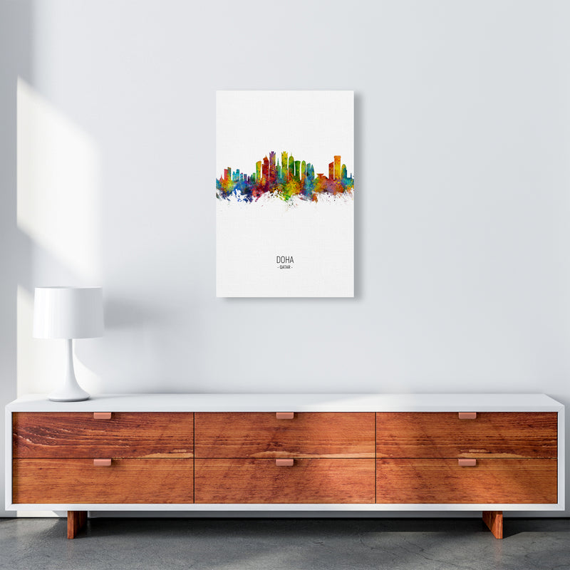 Doha Qatar Skyline Portrait Art Print by Michael Tompsett A2 Canvas