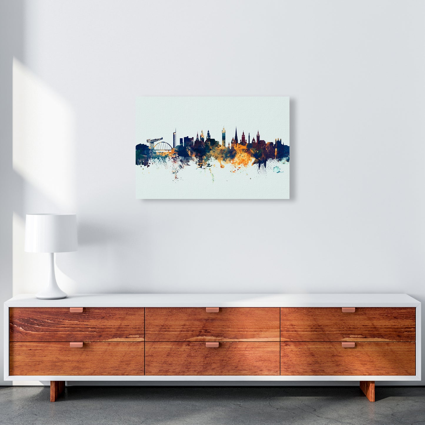 Glasgow Scotland Skyline Blue Orange Art Print by Michael Tompsett A2 Canvas
