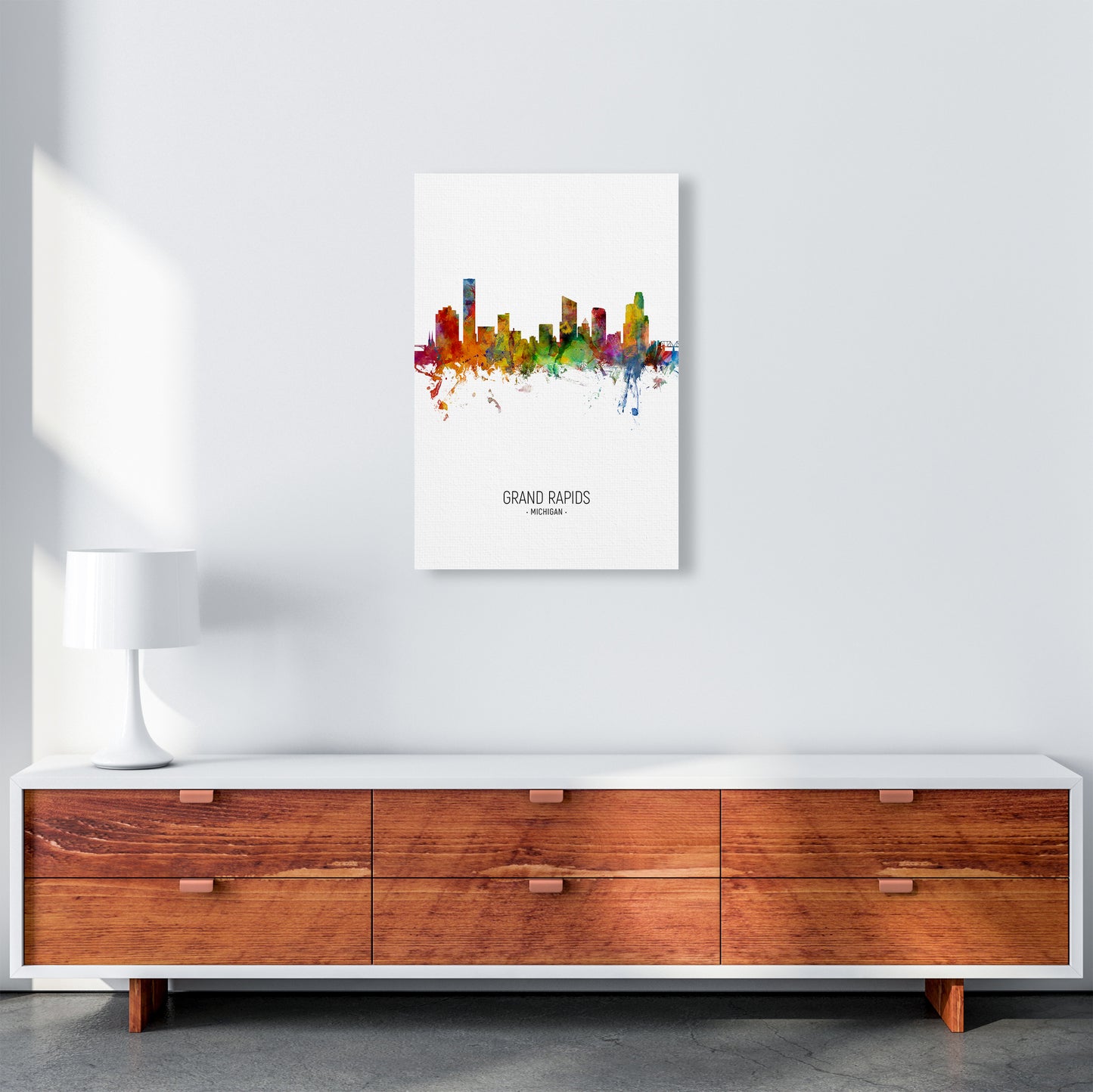 Grand Rapids Michigan Skyline Portrait Art Print by Michael Tompsett A2 Canvas