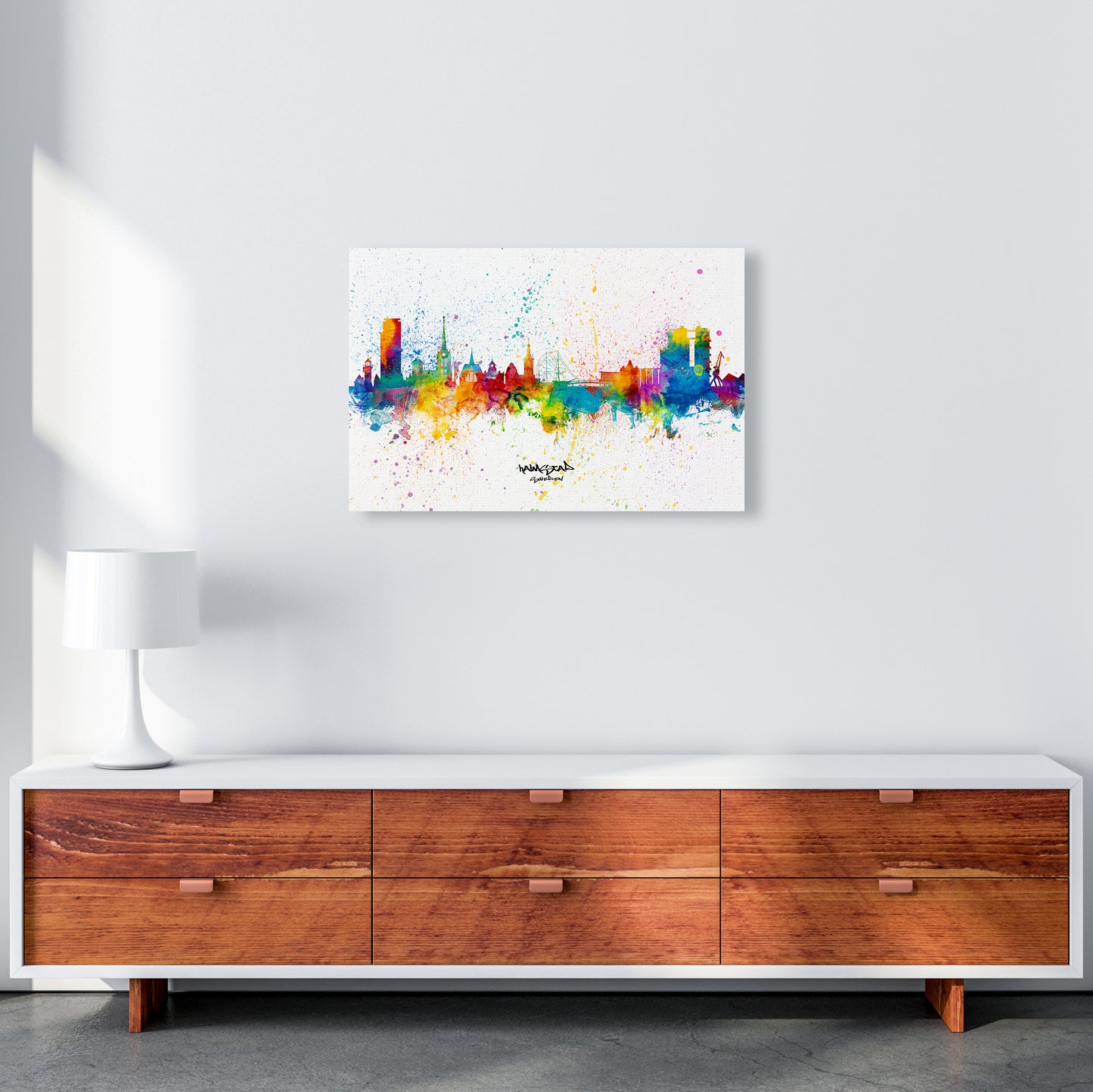Halmstad Sweden Skyline Splash Art Print by Michael Tompsett A2 Canvas